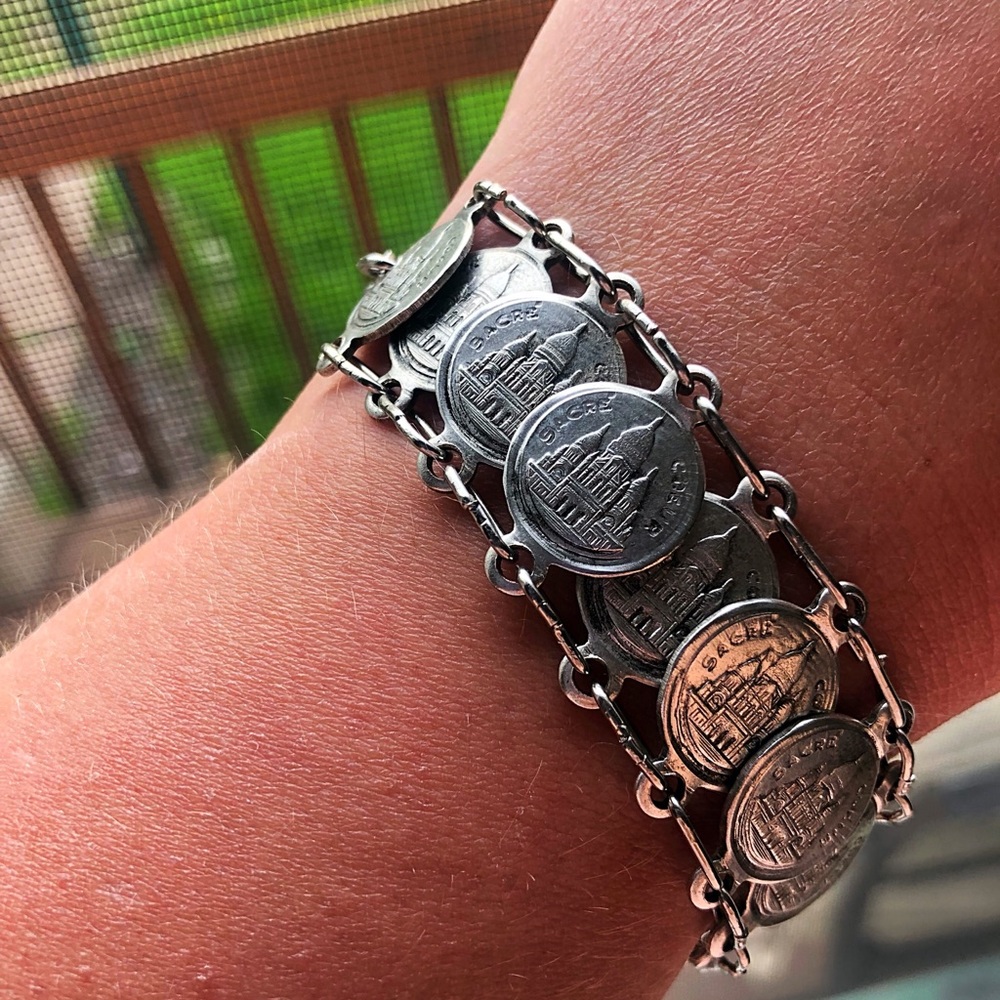 VINTAGE Parisian two sided souvenir coin bracelet *